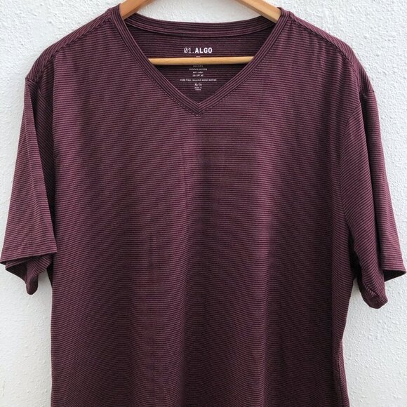 01.ALGO V-Neck Short Sleeves Striped T-Shirt Size XL - Picture 5 of 8